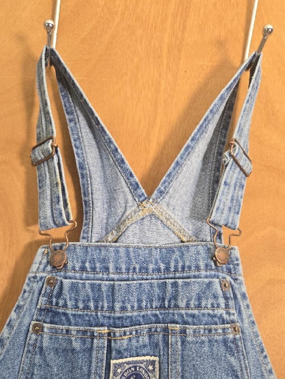 Light Wash Straight Leg Blue Denim Vintage 100 Cotton London Overalls Jumpsuit - Picture 5 of 12